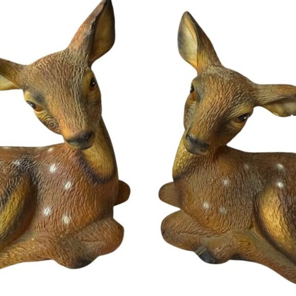 Pair Of Vintage Hand-Painted Fawn Deer Figurines - Picture 4 of 8